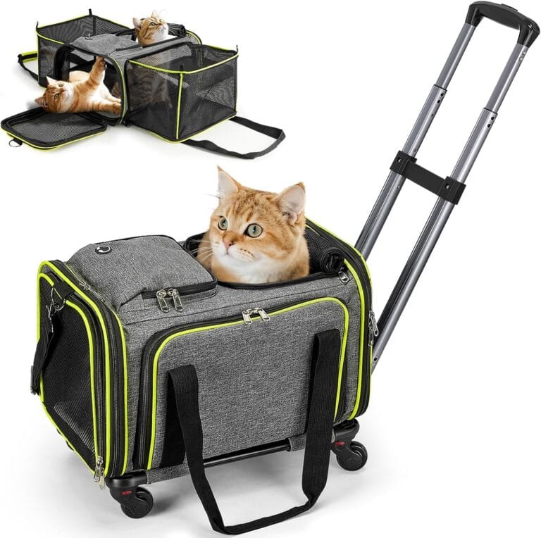 Cat Carrier with Wheels Under 18 lbs, Rolling Pet Carrier Airline Approved for Kitty and Small Dog, Cat Bag Carrier,Expandable Soft Sided Pet Carrier for Travel, Camping and Trip