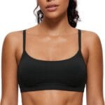 CRZ YOGA Womens Butterluxe Adjustable Spaghetti Strap Sports Bra - Scoop Neck Wireless Padded Yoga Workout Crop Top