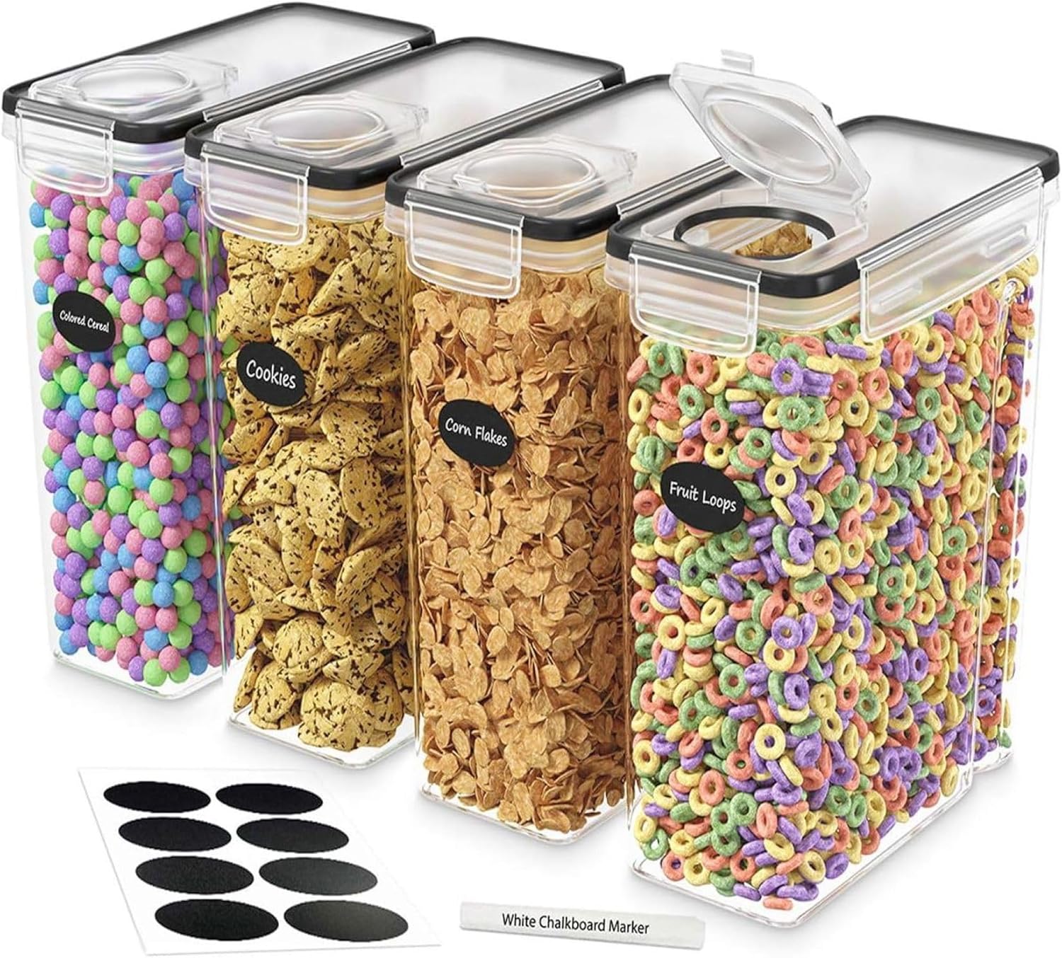 DWLLZA KITCHEN Cereal Containers Storage 4 Pack 135 Fl. Oz Cereal Dispenser Airtight Food Storage Containers BPA Free Pantry Organization And Storage, Canister For Flour & Sugar 1 Marker 8 Labels DWLLZA KITCHEN Cereal Containers Storage 4 Pack 135 fl. oz Cereal Dispenser Airtight Food Storage Containers BPA-Free Pantry Organization and Storage, Canister for Flour & Sugar 1 Marker 8 Labels