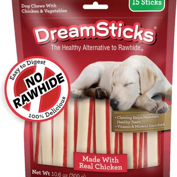 DreamBone DreamSticks With Real Chicken Chews For Dogs, 15 Count, These Easy-to-Digest Rawhide-Free Chews are a Dogs Favorite Distraction