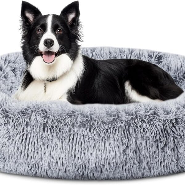 ELSKER&HOME Calming Dog Bed,Donut Washable Warming Soft Round 39 inches Dog Beds for Large Dogs,Anti-Anxiety Fluffy Plush Cushion Bed Fits up to 120 lbs Pets,Gradient Blue