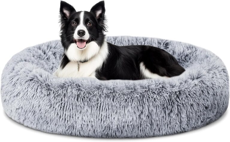 ELSKER&HOME Calming Dog Bed,Donut Washable Warming Soft Round 39 inches Dog Beds for Large Dogs,Anti-Anxiety Fluffy Plush Cushion Bed Fits up to 120 lbs Pets,Gradient Blue