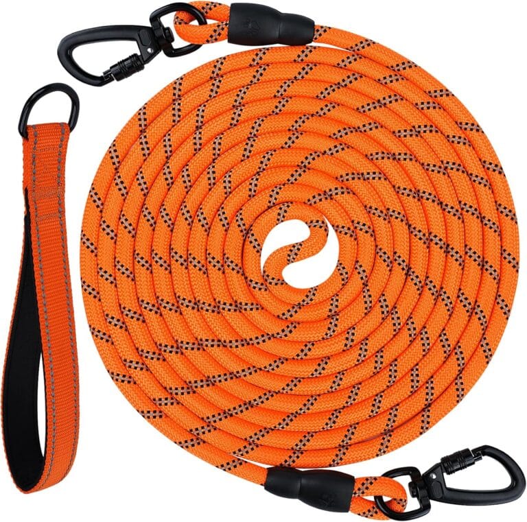 Joytale Long Leash for Dog with Removable Padded Handle, Heavy Duty Lead for Large Medium Dogs,15FT/30FT/50FT/65FT Reflective Training Leash for Play, Camping, Backyard Tie Out, Orange, 30FT