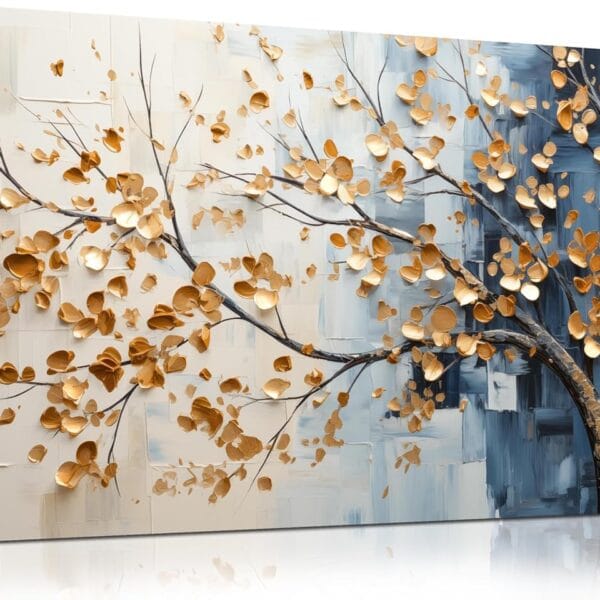 Kepgonegu Large Tree of Life Wall Art for Living Room Bedroom Office Gold Tree Leaves Landscape Picture Modern Artwork Canvas Prints 20x40 Inch