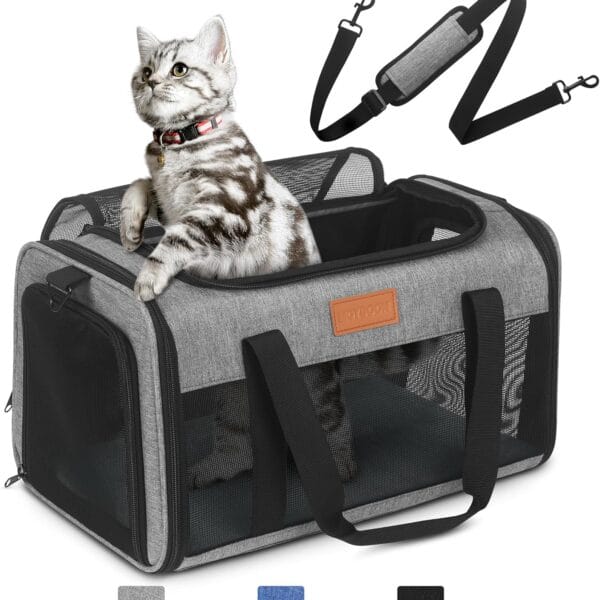 PETUX TSA Approved Pet Carrier in Cabin, 17"x11"x9.5" Soft Cat Carriers for Small Cat up to 12 lb, Top-Open Portable and Breathable Pet Carrier Airline Approved for Travel and Vet Visit, Grey