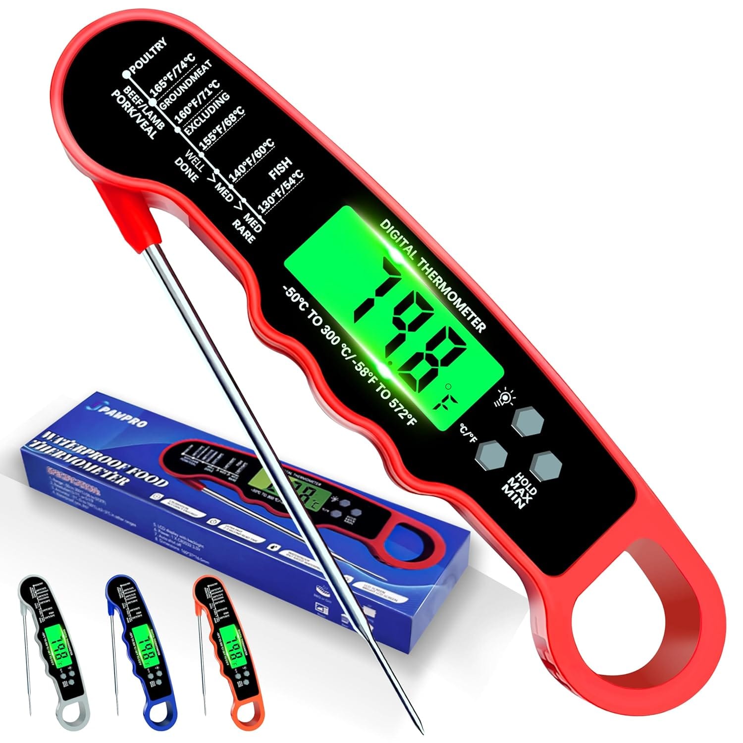 Meat Thermometer Digital, IP67 Waterproof Food Thermometer For Cooking And Baking, Instant Read Meat Thermometer With Backlight, Hold Function & Magnet For Kitchen, Beef, Grill, BBQ, Candy, Turkey Meat Thermometer Digital, IP67 Waterproof Food Thermometer for Cooking and Baking, Instant Read Meat Thermometer with Backlight, Hold Function & Magnet for Kitchen, Beef, Grill, BBQ, Candy, Turkey