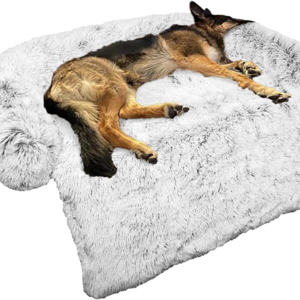 Calming Dog Bed Fluffy Plush Dog Mat for Furniture Protector with Removable Washable Cover for Large Medium Small Dogs and Cats (Large, Light Grey)