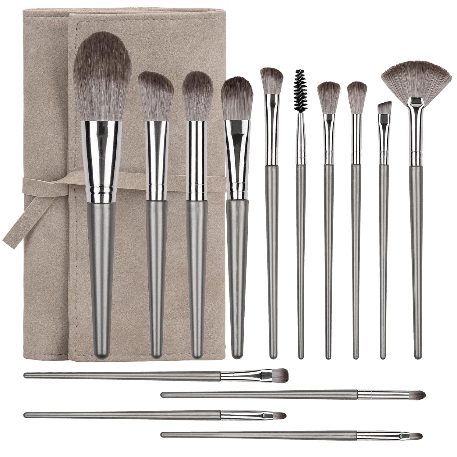 Makeup Brushes, 14 Pcs Professional Makeup Brush Set, Eye And Face Foundation Brush Set, Eyeshadow Brushes, Cosmetic Brushes, With PU Bag, Grayish Makeup Brushes, 14 Pcs Professional Makeup Brush Set, Eye and Face Foundation Brush Set, Eyeshadow Brushes, Cosmetic Brushes, with PU Bag, Grayish
