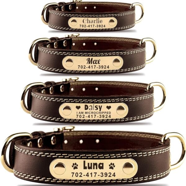 Personalized Dog Collar - Custom Leather Dog Collar with Engravable Nameplate - Durable Name Tag Collar - Customizable Dog Collar - Comfortable ID Collars for Small, Medium, Large Dogs (Large)
