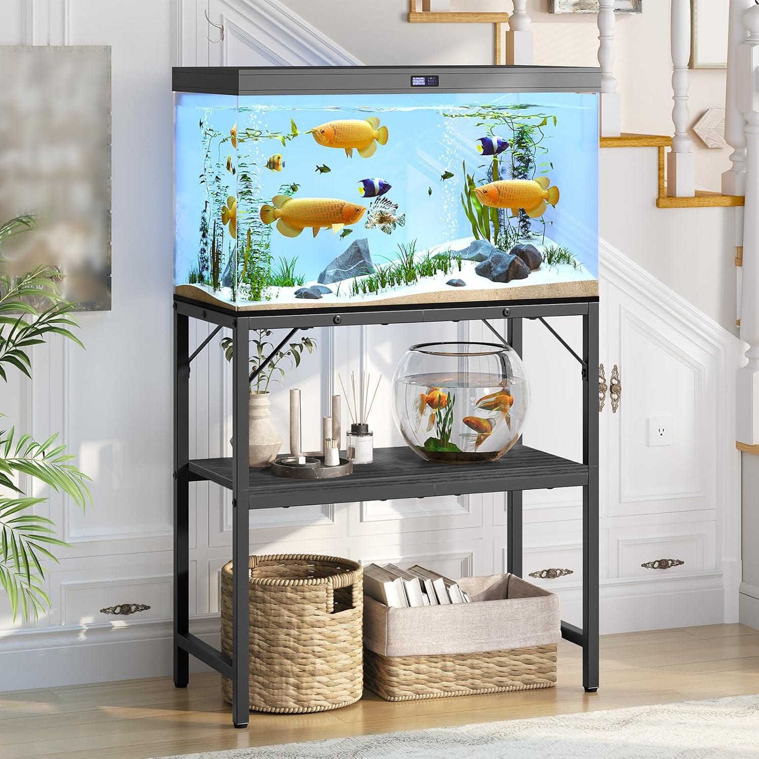 20 Gallon Fish Tank Stand, Aquarium Stand With 2 Tier Storage Shelves, Heavy Duty Breeder Turtle Terrarium Stand Rack For Home Office, 24.0" L X 11.8" W X 24.4" H, Black FTBK2001 20 Gallon Fish Tank Stand, Aquarium Stand with 2-Tier Storage Shelves, Heavy Duty Breeder Turtle Terrarium Stand Rack for Home Office, 24.0" L x 11.8" W x 24.4" H, Black FTBK2001