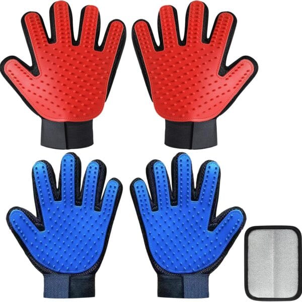 Cat & Dog Grooming Gloves for Shedding, 4PCS Efficient Deshedding Pet Grooming Gloves for Dogs with 1PCS Pet Hair Remover Gloves, Cats & Horses with Long & Short Fur