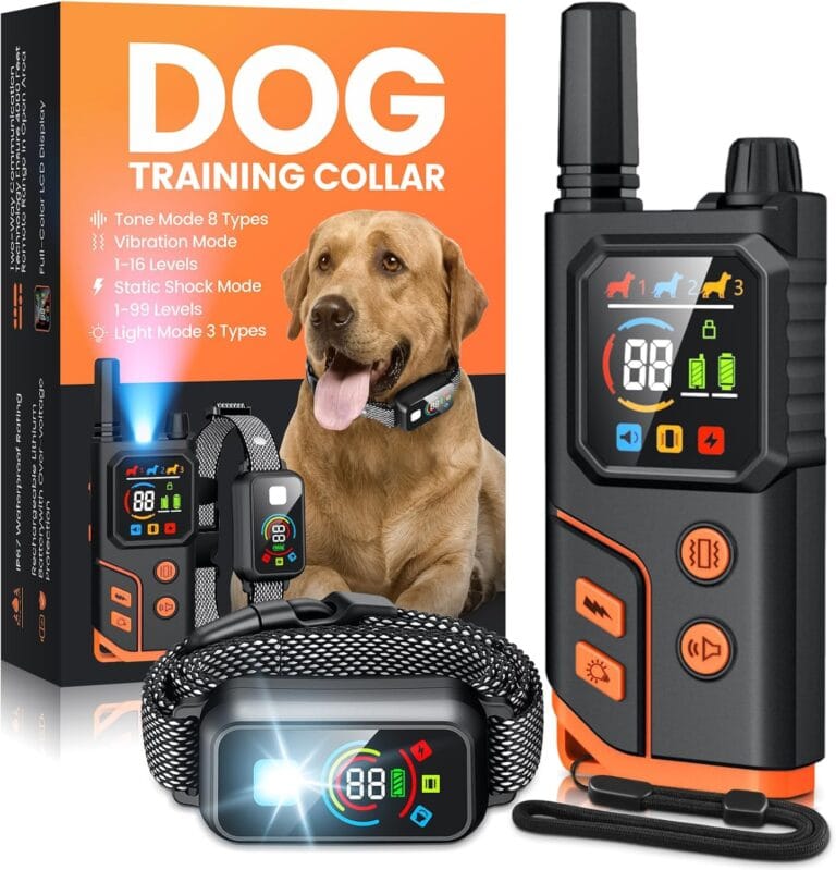 Dog Shock Collar 4000FT with Light for Night Walks, Dog Training Collar with Remote Control, E Collar with Adjustable Pitch Beep,Vibration and Shock,Rechargeable Waterproof Shock Collar for Dogs