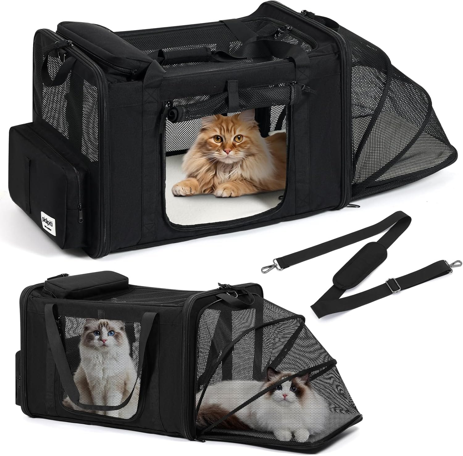 25''(L) x 17''(W) x 17''(H) Extra-Large Expandable cat Carrier for Long Distance car Travel,for 1 Extra-Large cat / 2 Large Cats / 3 Small-Medium Cats up to 35 lbs(Black) 25''(L) x 17''(W) x 17''(H) Extra-Large Expandable cat Carrier for Long Distance car Travel,for 1 Extra-Large cat / 2 Large Cats / 3 Small-Medium Cats up to 35 lbs(Black)