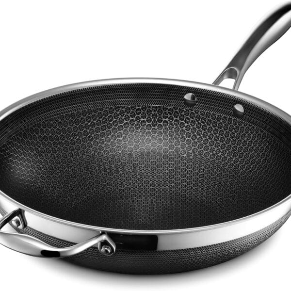 HexClad Hybrid Nonstick 12-Inch Wok, Stay-Cool Handle, Dishwasher-Friendly, Oven-Safe Up to 900F, Induction Ready, Compatible with All Cooktops