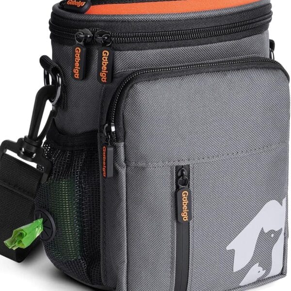 Gobeigo8 Cup Dog Treat Pouch3 Ways to Wear  Treat Bag for Training & Walking, Built-in Poop Bag Dispenser, Large Phone Friendly (Gray & Orange)