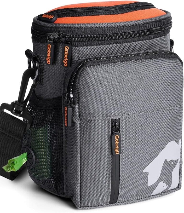 Gobeigo8 Cup Dog Treat Pouch3 Ways to Wear  Treat Bag for Training & Walking, Built-in Poop Bag Dispenser, Large Phone Friendly (Gray & Orange)