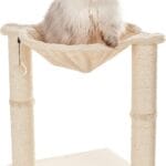 Amazon Basics Cat Condo Tower with Hammock Bed and Scratching Post,Easy to Assemble,Plush Hammock,Interactive Hanging Ball,Durable Sisal Scratch Posts for Indoor Cats, 15.8 x 15.8 x 19.7 Inches, Beige