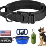 HYDEME Tactical Dog Collar Adjustable Nylon Collar with Control Handle and Heavy Metal Buckle for Medium and Large Dogs, with Patches&Airtags Case&Poop Bag Dispenser&Portable Bowl. (L, Black)