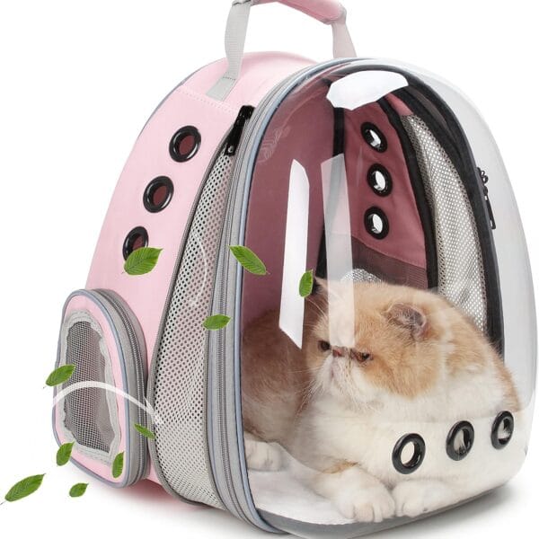 Lollimeow Cat Carrier Backpack, Bubble Expandable Backpack Carrier, Pets and Small Dogs,Airline-Approved, Designed for Travel, Hiking, Walking & Outdoor Use (Front Expandable-Pink)