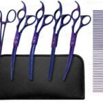Dog Grooming Scissors,Purple Curved Chunkers Shears with Safety Round Tips,Sharp and Durable 6 in 1 Dog Scissors for Grooming