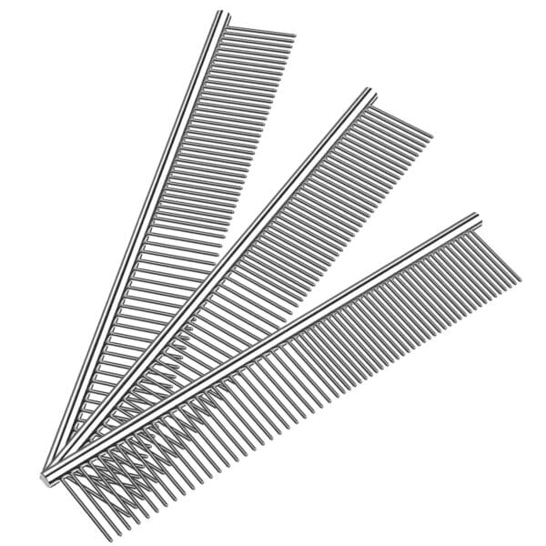 Kopal Stainless Steel Comb Set for Dogs and Cats, Pet Metal Brusher, Silver, Pack of 3