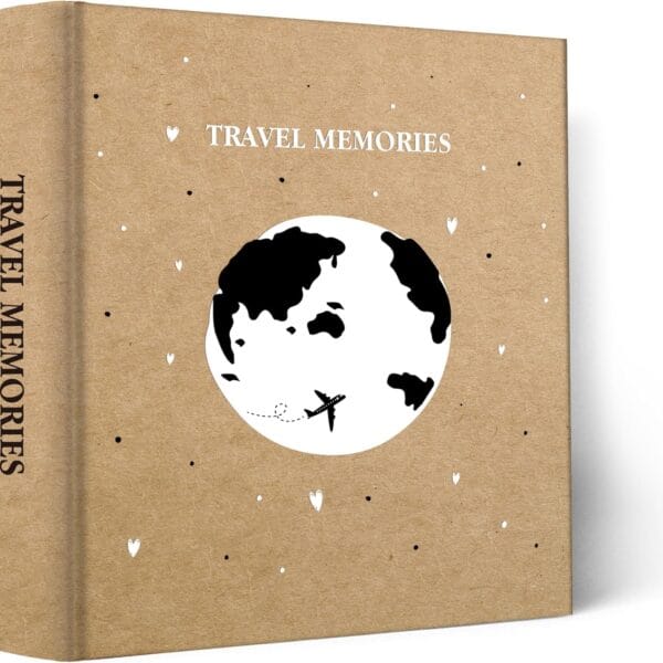 Holoary Photo Album 4x6 200 Photos 2 Pictures Per Page, 200 Pockets 4x6 Inches with Writing Space, Kraft Paper Cover Travel Design World Map Adventure Vacation Travel Photo Album