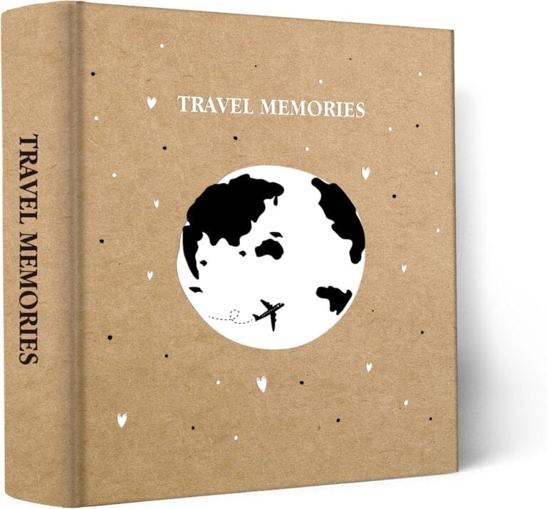 Holoary Photo Album 4x6 200 Photos 2 Pictures Per Page, 200 Pockets 4x6 Inches with Writing Space, Kraft Paper Cover Travel Design World Map Adventure Vacation Travel Photo Album
