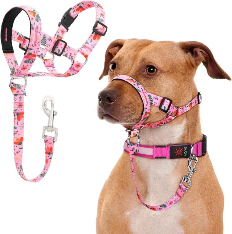 No-Pull Dog Head Collar, Print Head Halter for Dogs, Gentle Lead Collar to Stop Heavy Pulling, Anti-Pull Training Muzzle Leash for Easy Control on Walks (Pink, Small)