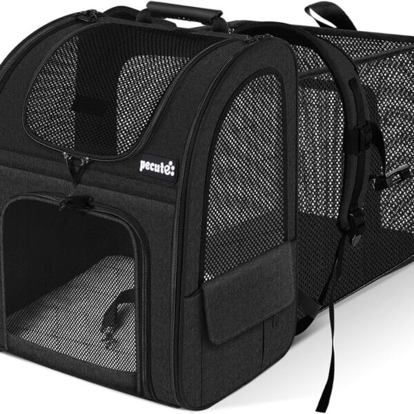 Pecute Cat Carrier Backpacks, Expandable Cat Backpack with Breathable Mesh, Pet Carrier Backpack for Cats Small Dogs Puppies Up to 18 Lbs, Dog Carrier Backpack Great for Travel Hiking Camping Outdoor