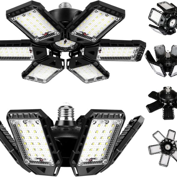 LED Garage Lights Bulb 2 Pack 180W 18000LM 6500K Led Shop Light with 6 Plus 1 Deformable Panels Basement Barn Ceiling Lights for E26/E27