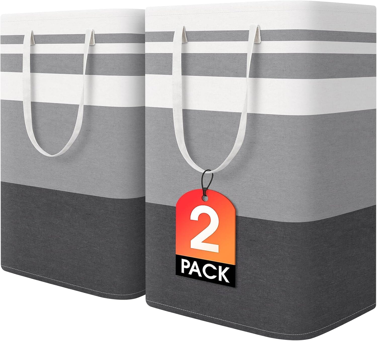 HomeHacks 2 Pack Large Laundry Baskets, Waterproof, Freestanding Laundry Hampers, Collapsible Clothes Hamper with Reinforced Handles in Laundry Room, College Dorm, Bathroom, Bedroom (Grey, 75Lx2) HomeHacks 2 Pack Large Laundry Baskets, Waterproof, Freestanding Laundry Hampers, Collapsible Clothes Hamper with Reinforced Handles in Laundry Room, College Dorm, Bathroom, Bedroom (Grey, 75Lx2)