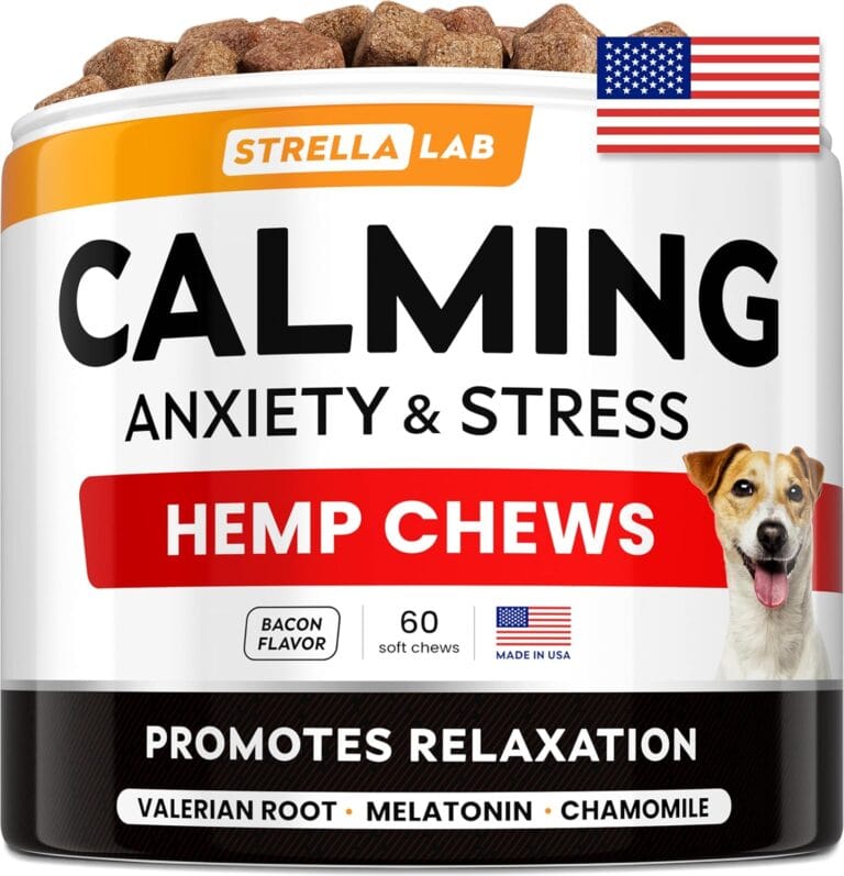 Advanced Calming Chews for Dogs - Hemp Chews and Melatonin - Anxiety Relief - Sleep Aid - Relaxing Treats - Stress Relief During Fireworks, Storms, Thunder, Barking - Made in USA - BBQ - 60ct