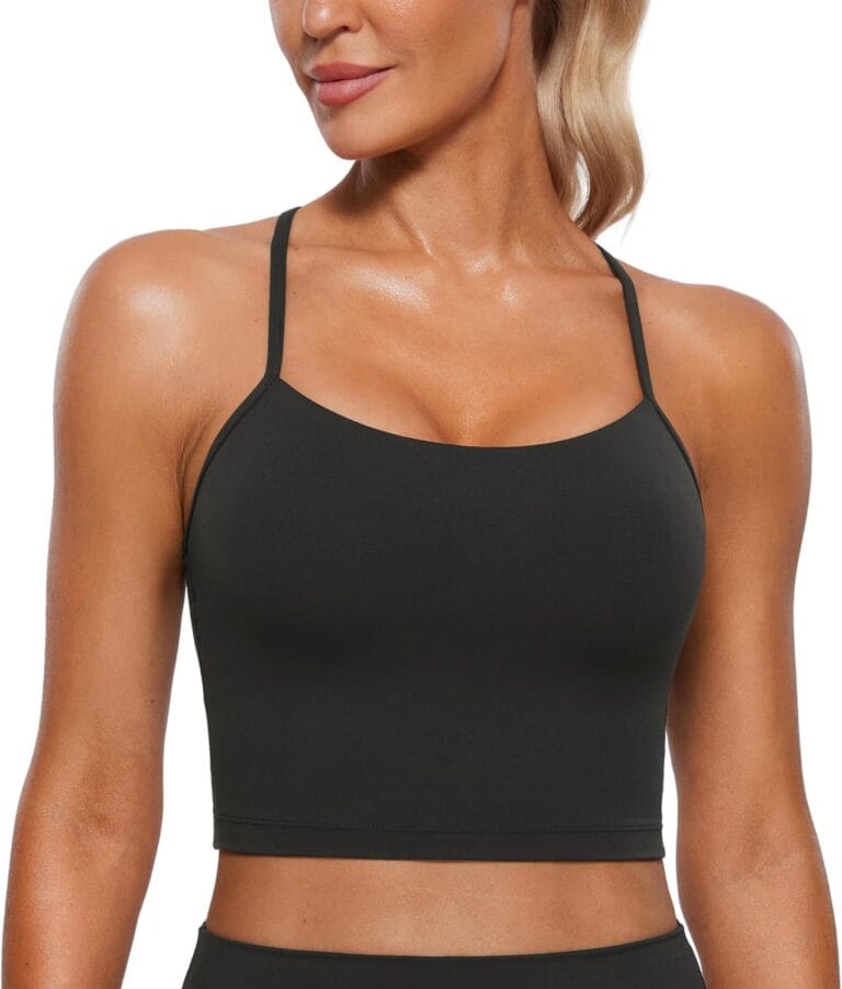 CRZ YOGA Womens Butterluxe Y Back Longline Sports Bras - Spaghetti Straps Racerback Padded Yoga Workout Crop Tank Top