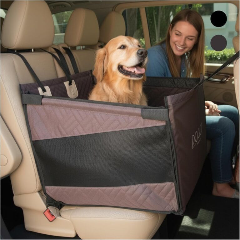 Premium Dog Car Seat & Back Seat  Waterproof & Non-Slip Travel Hammock with Storage Pockets | Secure & Comfortable Pet Seat Cover for Large & Medium Dogs  Fits Cars, SUVs & Trucks (Brown)