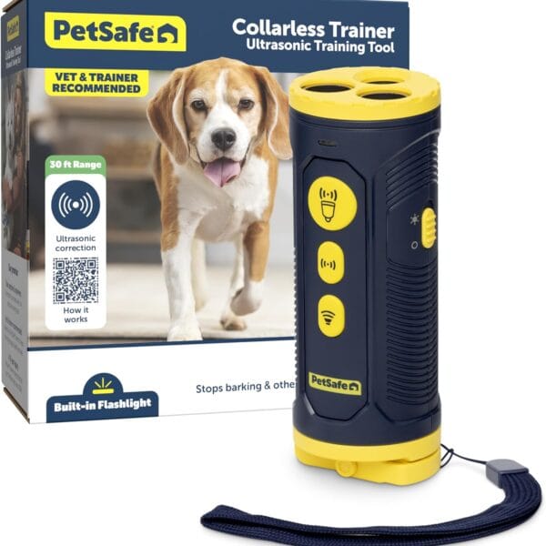 PetSafe Collarless Trainer – Ultrasonic Bark Deterrent – Handheld Anti Bark Device – High-pitched Sound, Flashing Light and Variable Tone – Rechargeable Battery – Flashlight – Wrist Strap