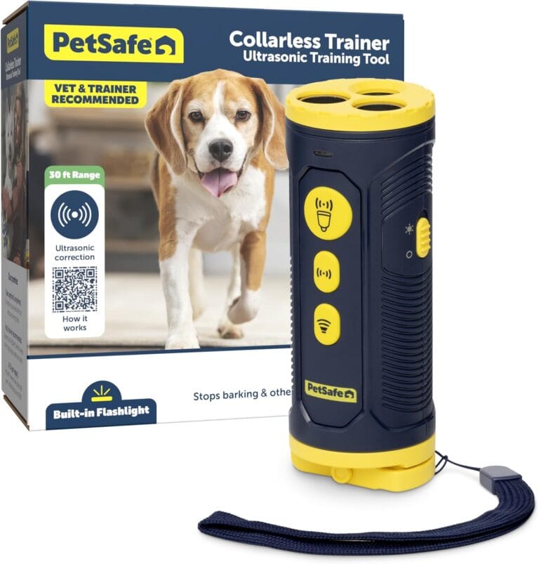 PetSafe Collarless Trainer – Ultrasonic Bark Deterrent – Handheld Anti Bark Device – High-pitched Sound, Flashing Light and Variable Tone – Rechargeable Battery – Flashlight – Wrist Strap