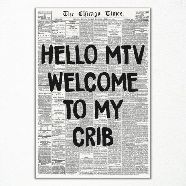 mifyuibytr Hi MTV, Welcome To My Crib Newspaper Canvas Wall Art, Vintage Black and White News Poster, Trendy 70's Room Aesthetic Poster for Wall, Typography Print Art for Bedroom 12x16in Unframed
