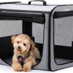 Dog Car Carrier Light Weight, Dog Carrier for Car Easy to Assemble, Dog Car Crate Portable and Breathable, Foldable Pet Carrier for Both Indoor and Outdoor Use, Dog Travel Crate with Curtain Gray