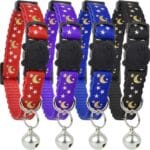 Cat Collar Stars and Moon, 4-Pack, Reflective with Bell, Solid & Safe Collars for Cats, Nylon, Kitty Collars, Pet Collar, Breakaway Cat Collar