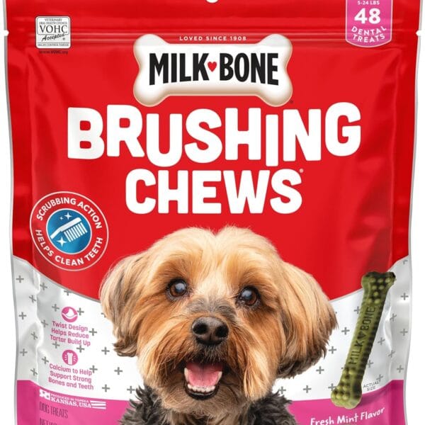 Milk-Bone Fresh Breath Brushing Chews, 48 Mini Daily Dental Dog Treats Scrubbing Action Helps Clean Teeth