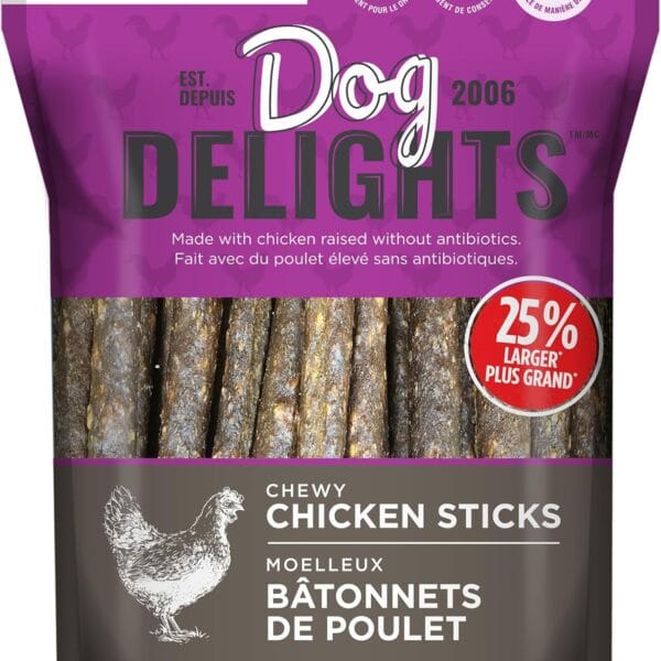 Dog Delights Chewy Chicken Sticks Dog Treats - 1.25 kg (2.7 lb) - Wholesome and Delicious Rewards for Your Furry Friend - Made in Canada