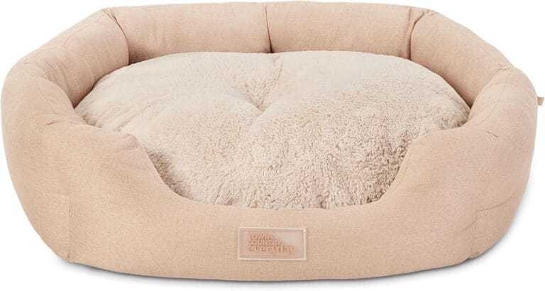 TOWN & COUNTRY EVERYDAY CuddleTown Faux Linen Comfy Cozy Cuddler Pet Bed, Supportive & Calming, Non-Slip Bottom, Machine Washable Cover, Warm Taupe, XS 20"x14"x6"