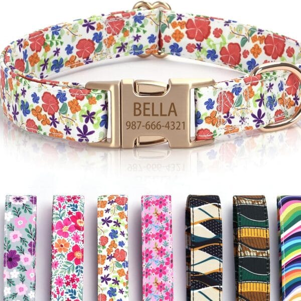 Personalized Dog Collars Custom Engraving Pet Name and Phone Number Cute Floral Girl Boy Dog Collar Adjustable for Small, Medium, Large Dogs (Floral)