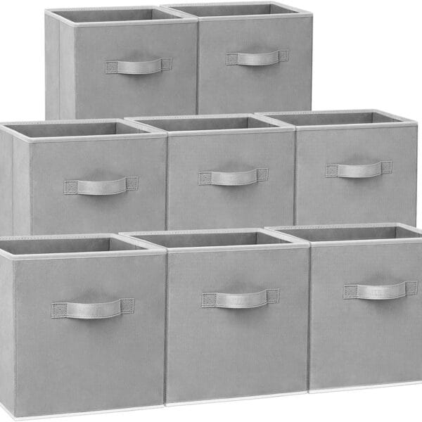Criusia Storage Cubes - 11 Inch Heavy Duty Fabric Closet Bins for Shelves, Cube Organizer - 8 Pack Collapsible Decorative Storage Bins Baskets for Organizing Clothes Blankets Toys (Grey)