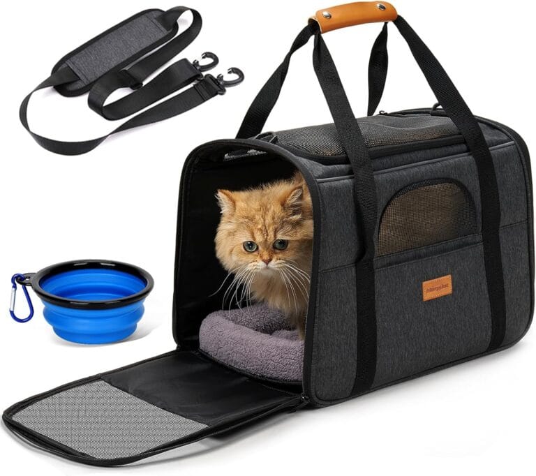 Morpilot Pet Travel Carrier Bag, Soft-Sided Dog Carrier Cat Carrier Pet Carrier (18 x 12.5 x 14 Inches), for Large Cats and Medium Puppies, w/Locking Safety Zippers, Foldable Bowl