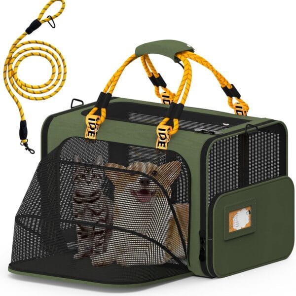 PAWZIDEA Large Pet Carrier Expandable, 24"16"16" Soft-Sided Cat Carrier for 24 Cats up 55lb, Portable & Collapsible Small Medium Dog Travel Crate for Car, XL Storage Pocket, ID Card, Shoulder Strap