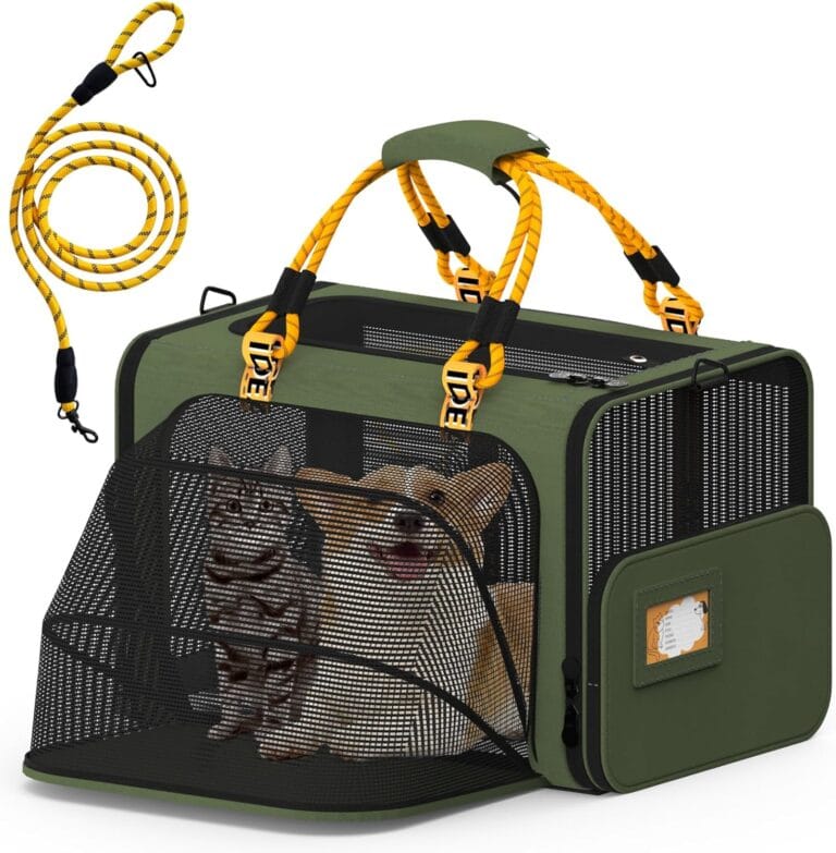 PAWZIDEA Large Pet Carrier Expandable, 24"16"16" Soft-Sided Cat Carrier for 24 Cats up 55lb, Portable & Collapsible Small Medium Dog Travel Crate for Car, XL Storage Pocket, ID Card, Shoulder Strap