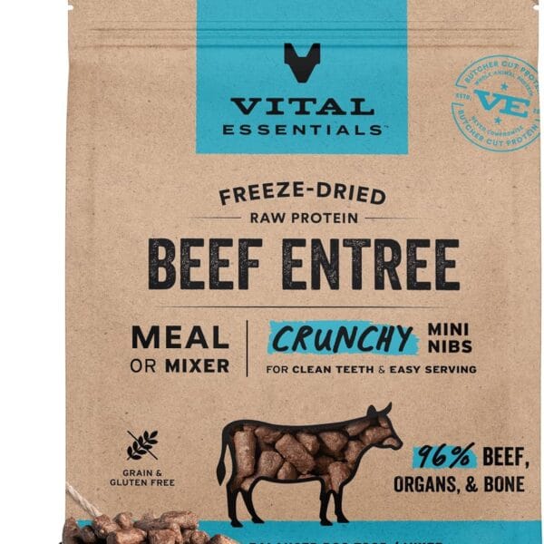 Vital Essentials Freeze-Dried Raw Beef Meal or Mixer Dog Food Crunchy Mini Nibs, 5.5 oz