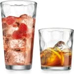 Home Essentials Drinking Glasses Set of 16, 8 Highball Glasses -17 oz., 8 Rocks Whiskey Glass Cups 13 oz., Inner Circular Lensed Glass Cups.
