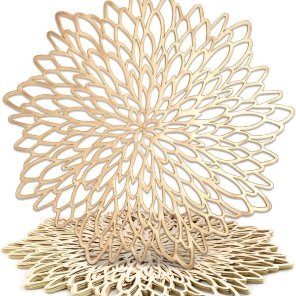 Juvale Gold Placemats - 14.4-Inch Round Vinyl with Leaf Design, Pack of 10 - Table Chargers for Dinner Table Decor